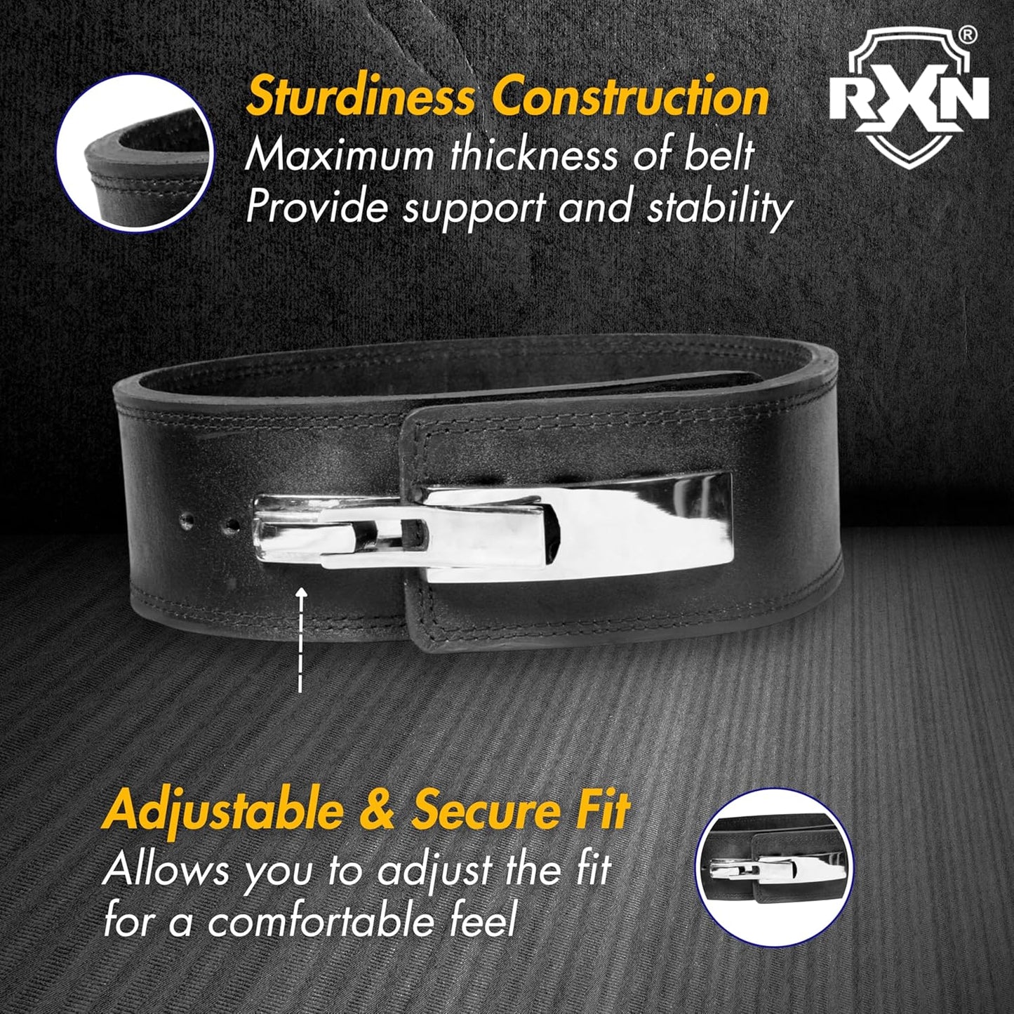 RXN Lever Buckle Leather Power Lifting Belt for Men & Women - Ideal for Weightlifting, Deadlifts, Squat - (PWLH-2)