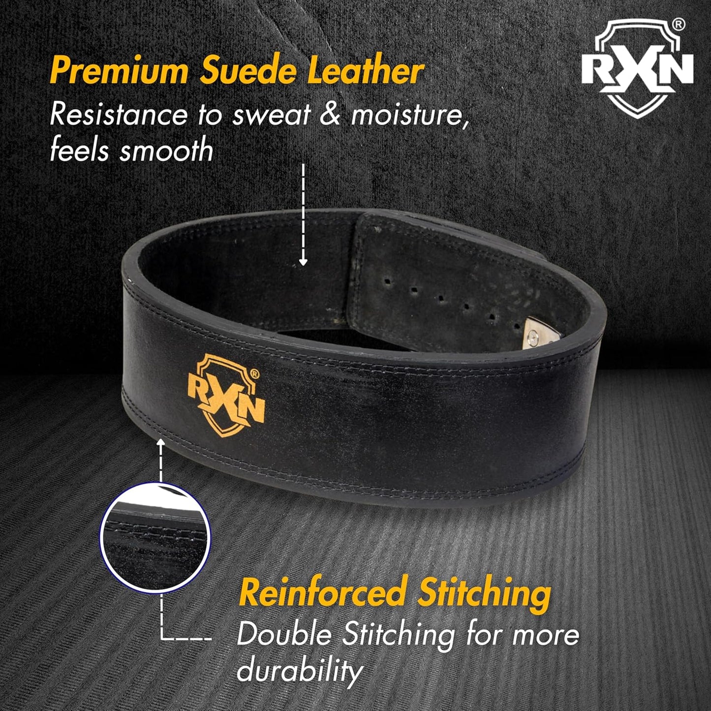 RXN Lever Buckle Leather Power Lifting Belt for Men & Women - Ideal for Weightlifting, Deadlifts, Squat - (PWLH-2)