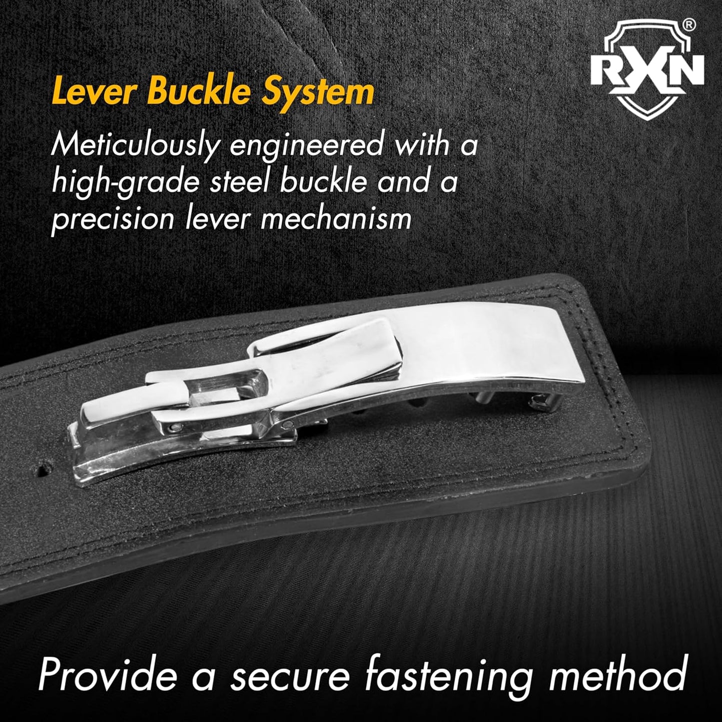 RXN Lever Buckle Leather Power Lifting Belt for Men & Women - Ideal for Weightlifting, Deadlifts, Squat - (PWLH-2)