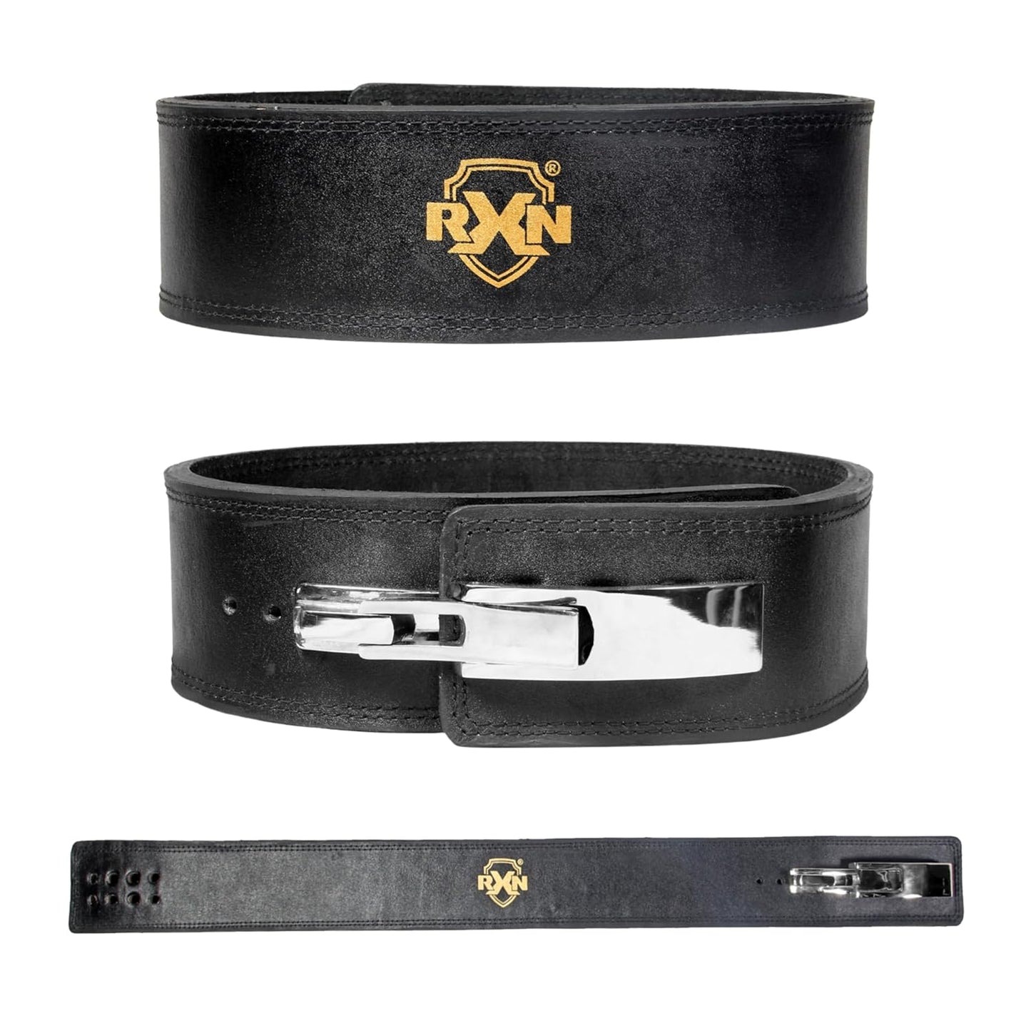 RXN Lever Buckle Leather Power Lifting Belt for Men & Women - Ideal for Weightlifting, Deadlifts, Squat - (PWLH-2)