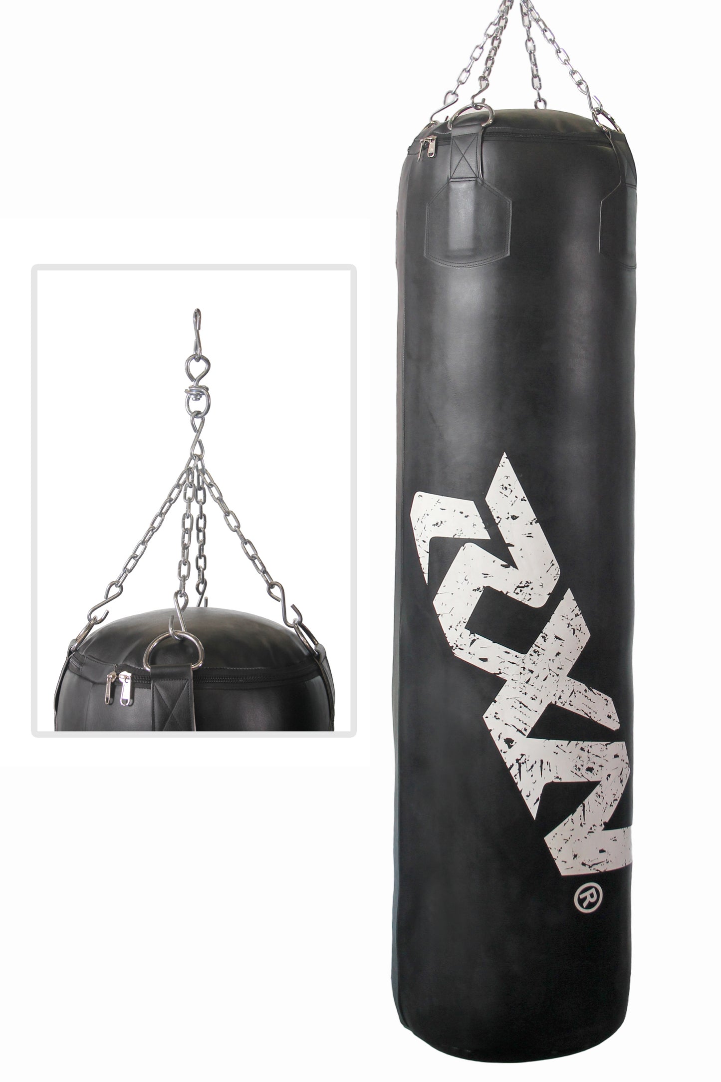 RXN Powerstrike Boxing Punching Bag Heavy Duty with 4-Way Chain Included (PB 02H) 180 CM, Black/White