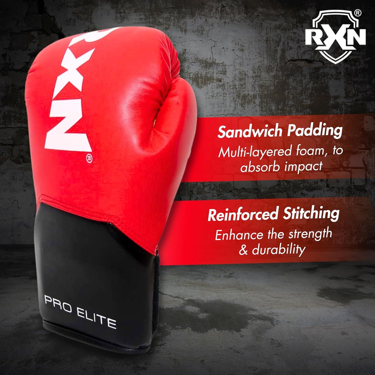 RXN Pro Elite High Grade Synthetic Leather Boxing Gloves - (BG-13)