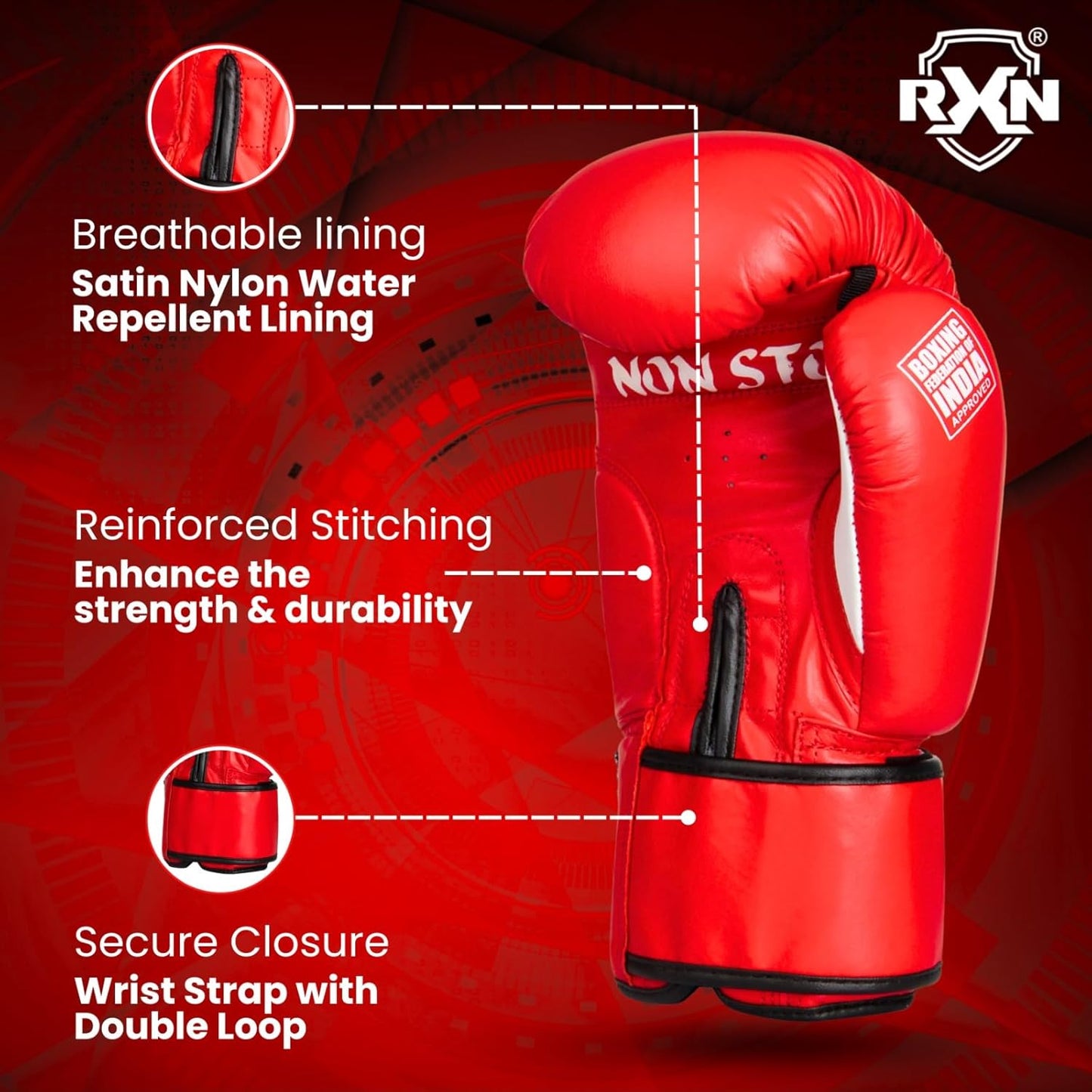 RXN Non-Stop Competition Top Grain Leather Boxing Gloves - (BG-11)