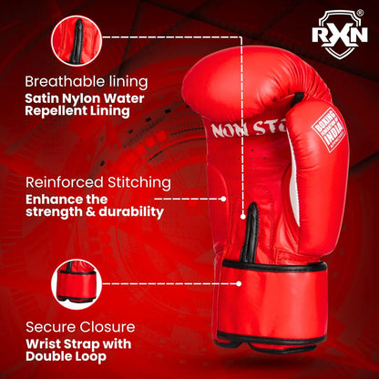 RXN Non-Stop Competition Top Grain Leather Boxing Gloves - (BG-11)