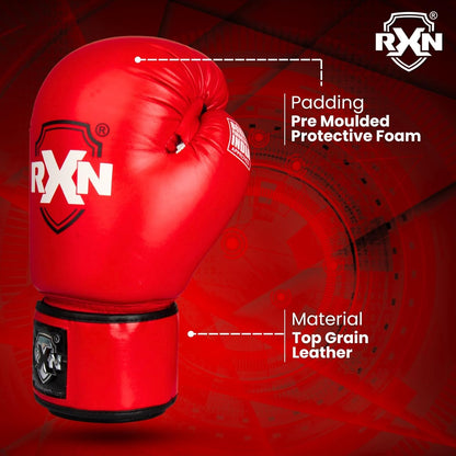 RXN Non-Stop Competition Top Grain Leather Boxing Gloves - (BG-11)