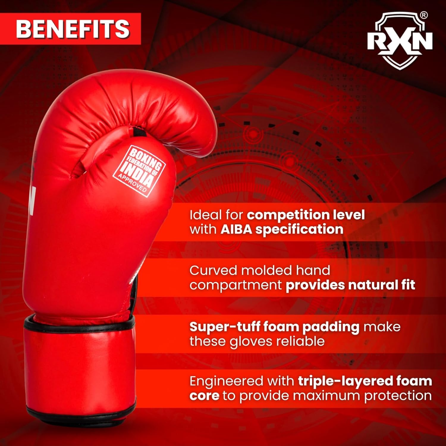 RXN Non-Stop Competition Top Grain Leather Boxing Gloves (BG-11