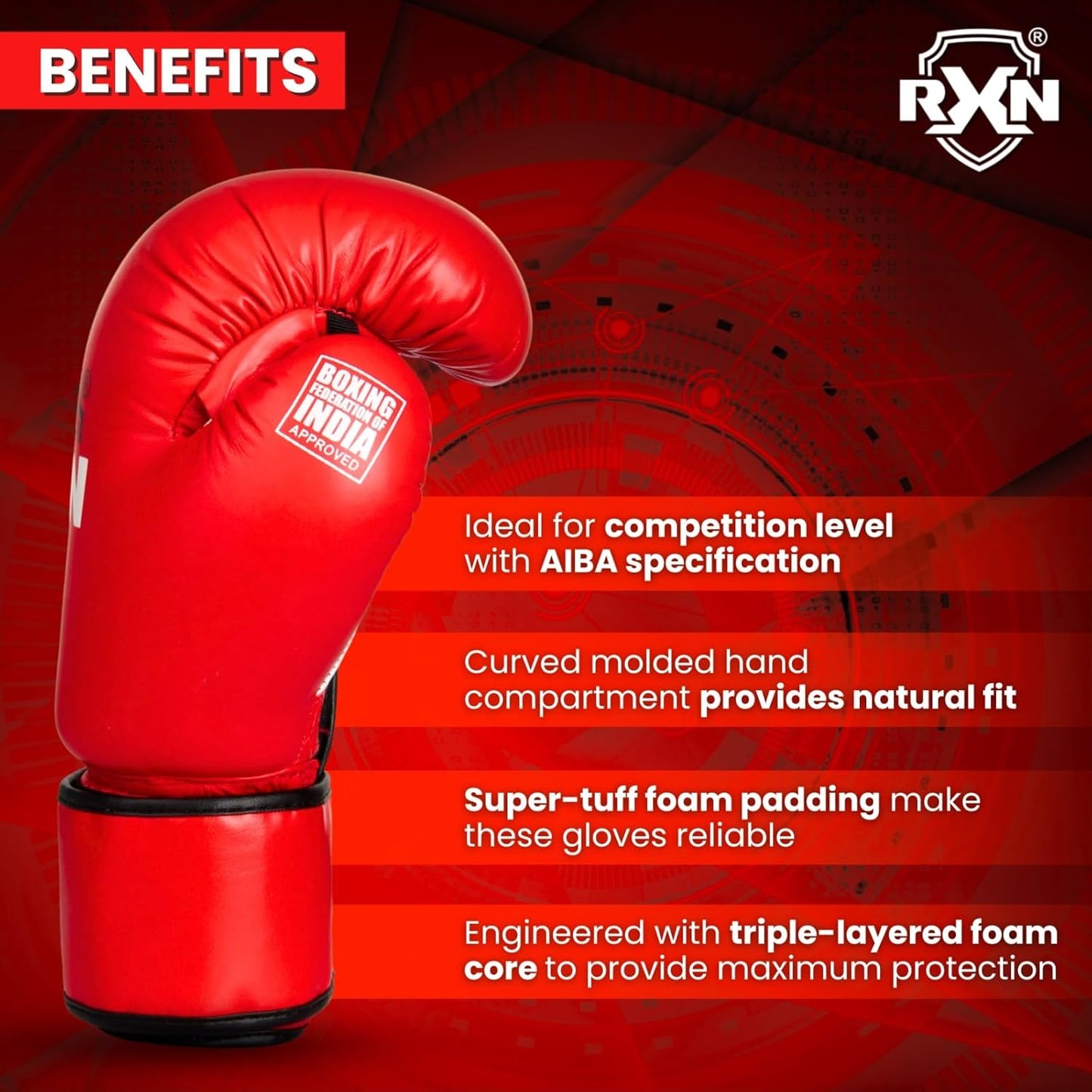 RXN Non-Stop Competition Top Grain Leather Boxing Gloves - (BG-11)