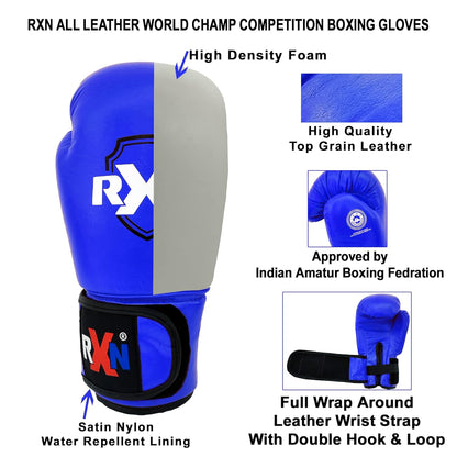 RXN World Champ Competition Professional Top Grain Leather Boxing Gloves - (BG-01)