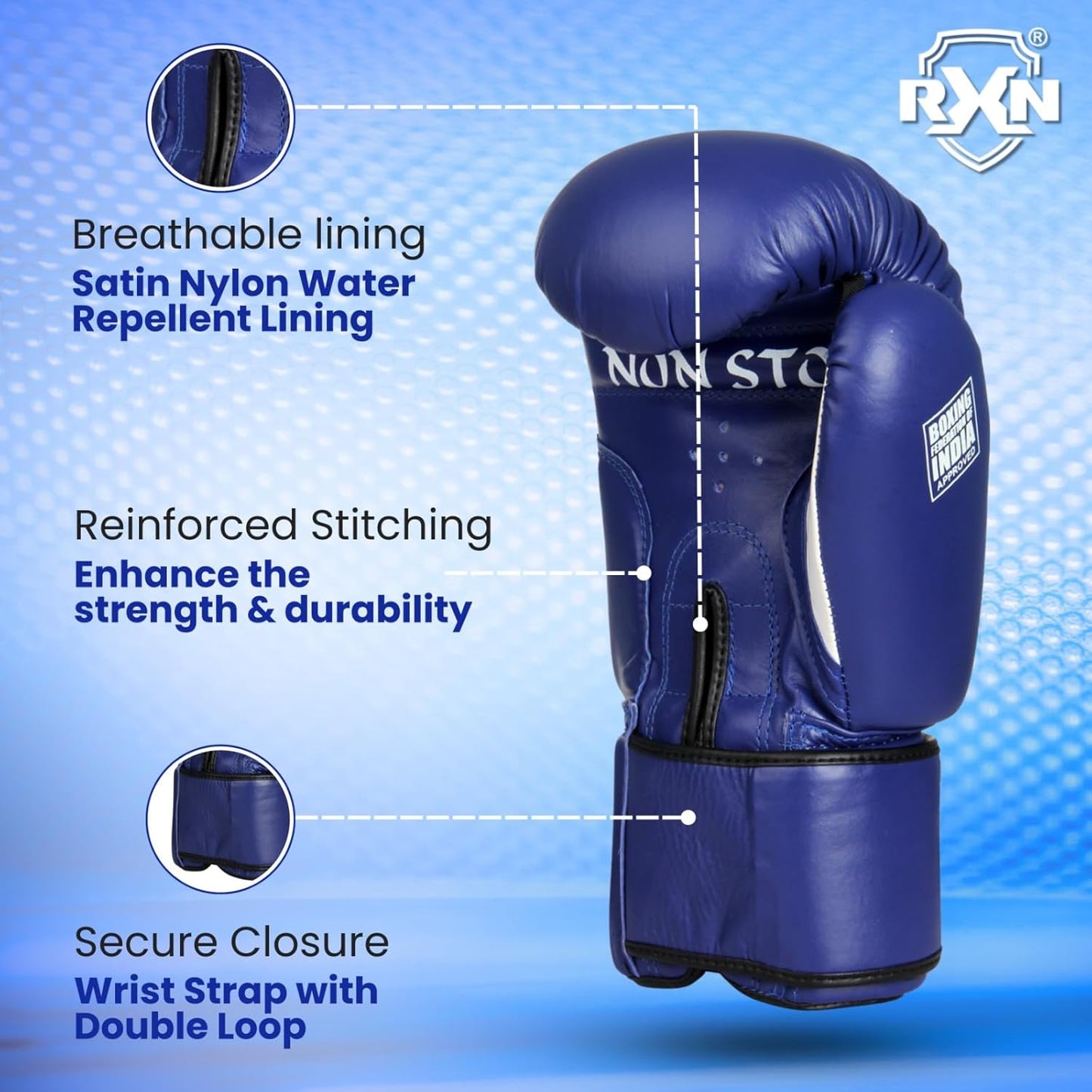 RXN Non-Stop Competition Top Grain Leather Boxing Gloves - (BG-11)