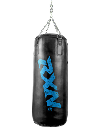 RXN Powerstrike Boxing Punching Bag Heavy Duty with 4-Way Chain Included (PB 02H) 120 CM, Black/Blue