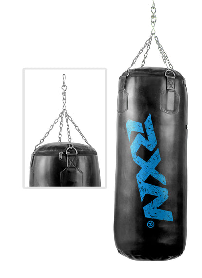 RXN Powerstrike Boxing Punching Bag Heavy Duty with 4-Way Chain Included (PB 02H) 120 CM, Black/Blue