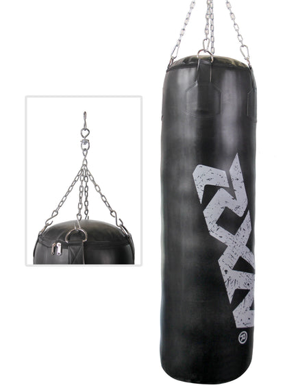 RXN Powerstrike Boxing Punching Bag Heavy Duty with 4-Way Chain Included (PB 02H) 150 CM, Black/Grey