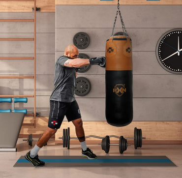 RXN Filled Leather Punching Bag for Boxing and Martial Arts with Includes 4-Way Chain - (PB-01)