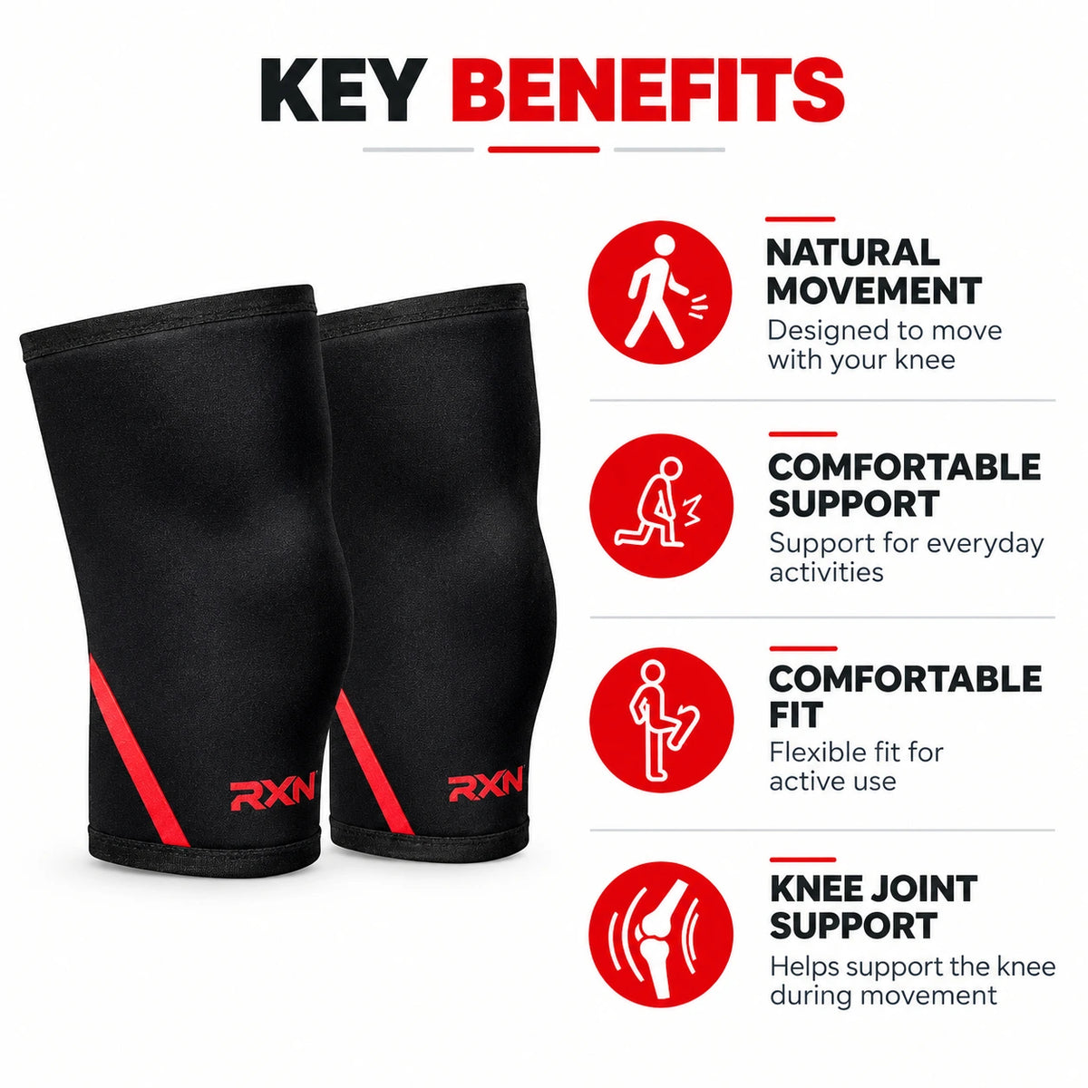 RXN Knee Support Sleeves for Unisex - (KS-1)