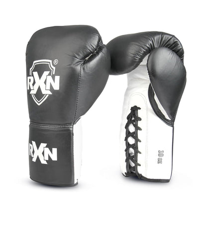 RXN Pro Boxing 2.0 PRO Fight High Grade Natural Leather Boxing Gloves - (BG-15) - Black