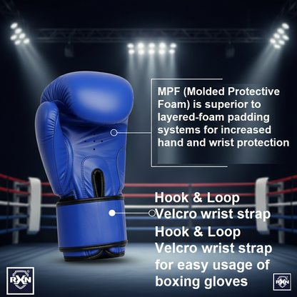 RXN World Champ Competition Professional Top Grain Leather Boxing Gloves - Blue