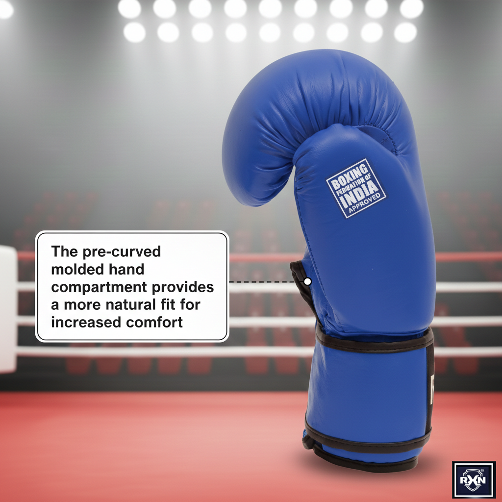 RXN World Champ Competition Professional Top Grain Leather Boxing Gloves - (BG-01) Blue