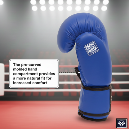 RXN World Champ Competition Professional Top Grain Leather Boxing Gloves - (BG-01) Blue