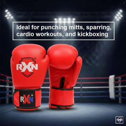 RXN World Champ Competition Professional Top Grain Leather Boxing Gloves - Red